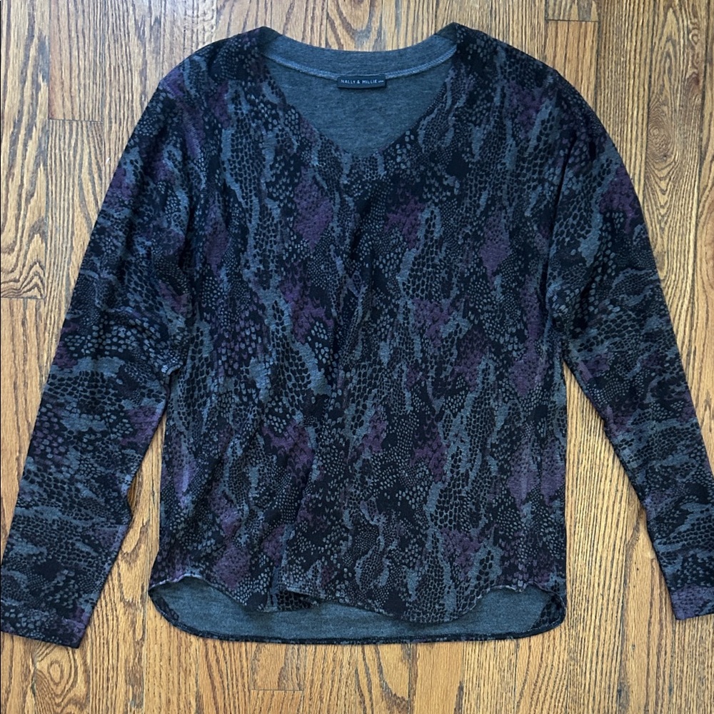 Nally & Millie Charcoal and Plum Knit Top